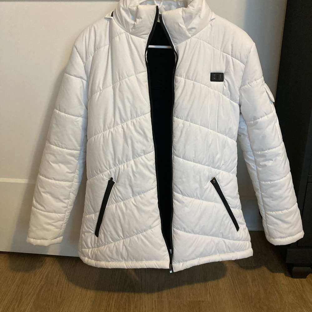 Winter sale heated helios puffer down white and black winter coat size small